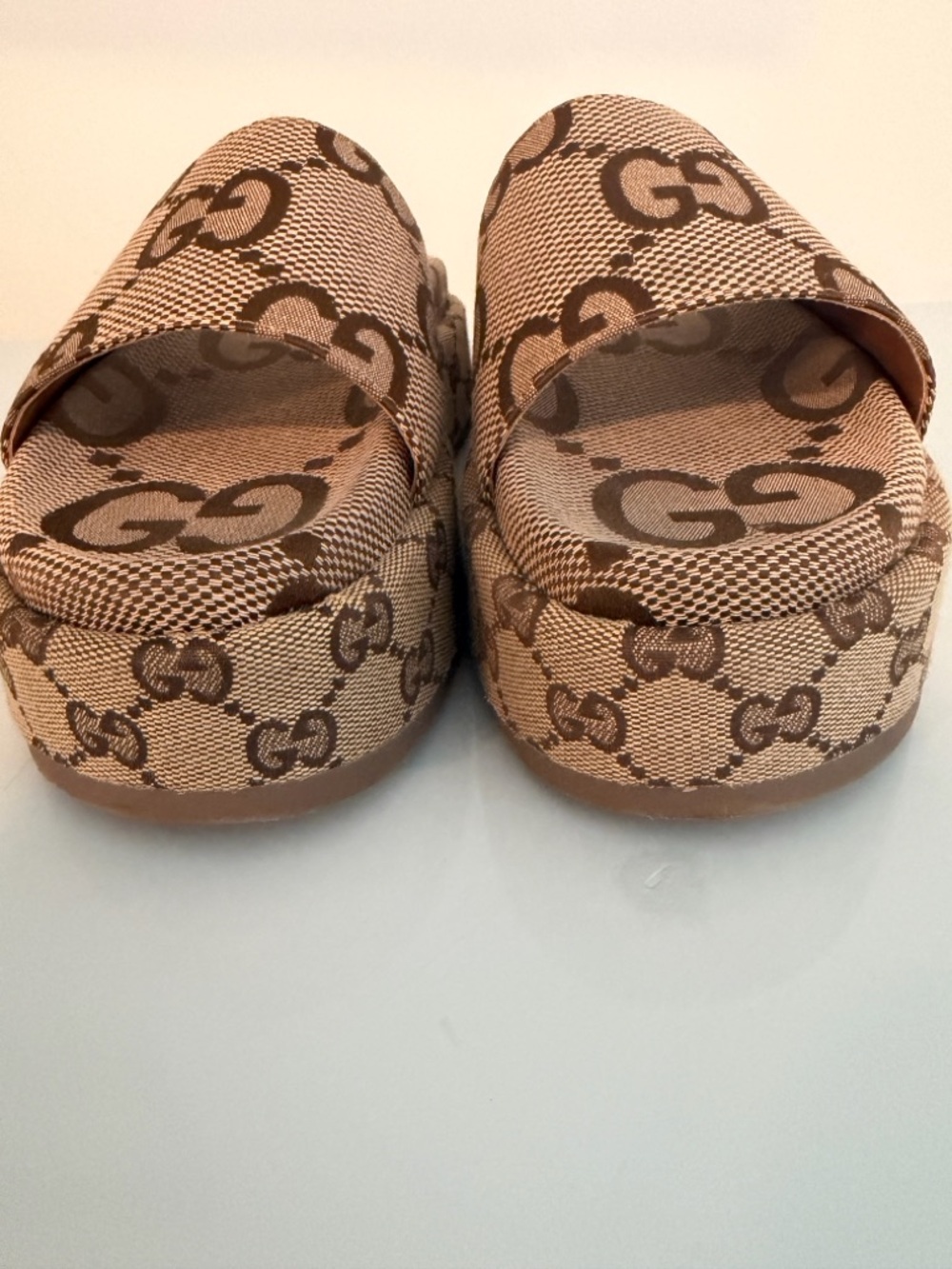 GG Monogram Platform Slide Sandals - Brown
